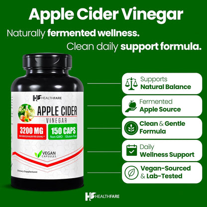 HealthFare Maximum Strength Apple Cider Vinegar Capsules – 3200 mg