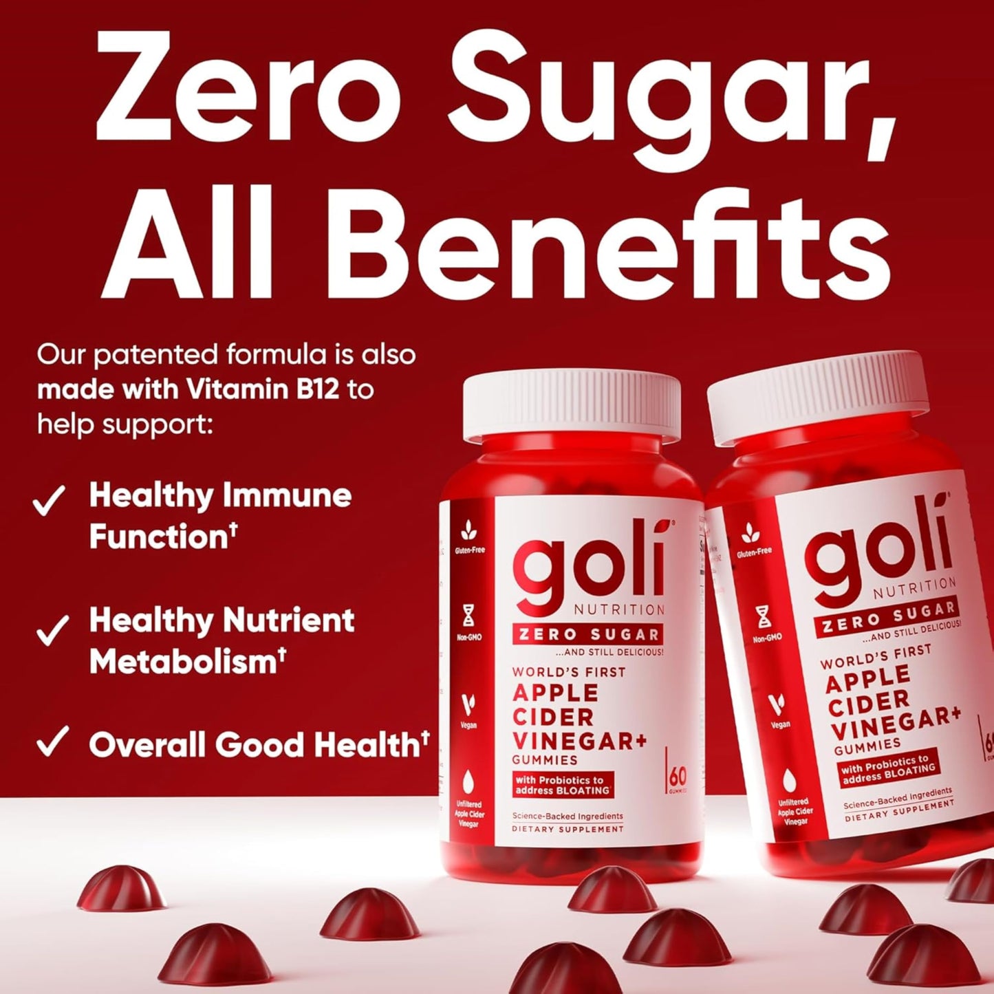 Goli Zero Sugar Apple Cider Vinegar Gummies with Probiotics & Vitamin B12
