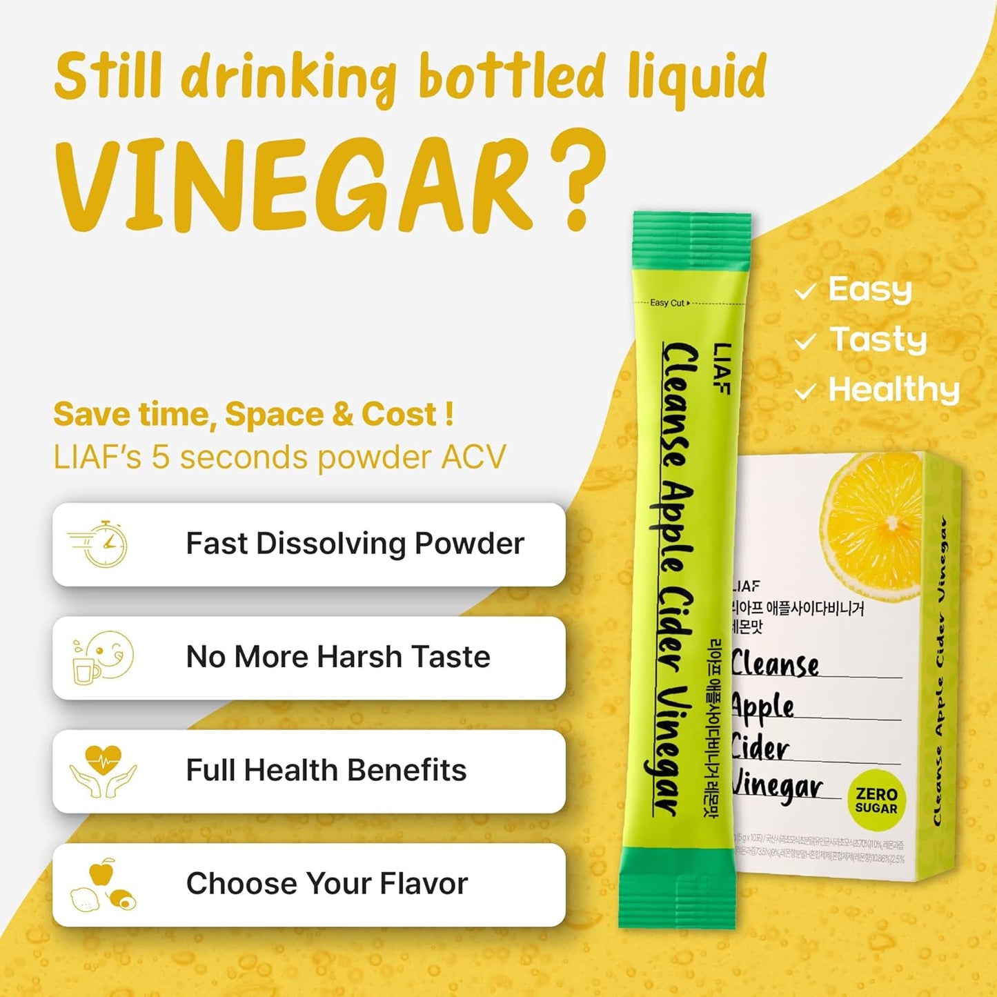 LIAF Apple Cider Vinegar Powder Drink Mix with the Mother – 10 Packets
