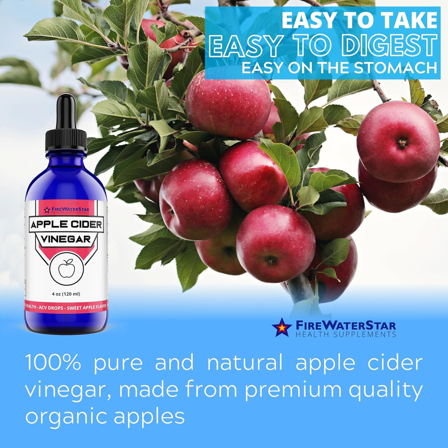 FWS Apple-Flavored Apple Cider Vinegar Drops with the Mother – 4 fl oz
