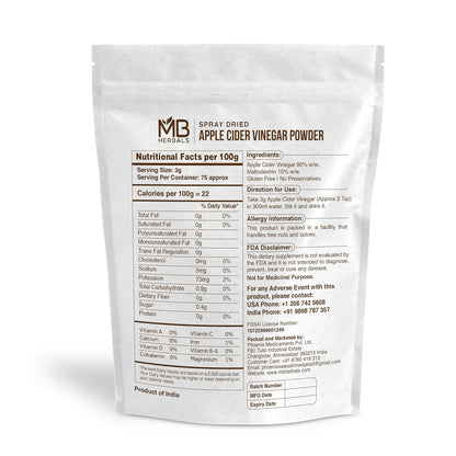 MB Herbals Apple Cider Vinegar Powder – 8 oz, 75 Servings
