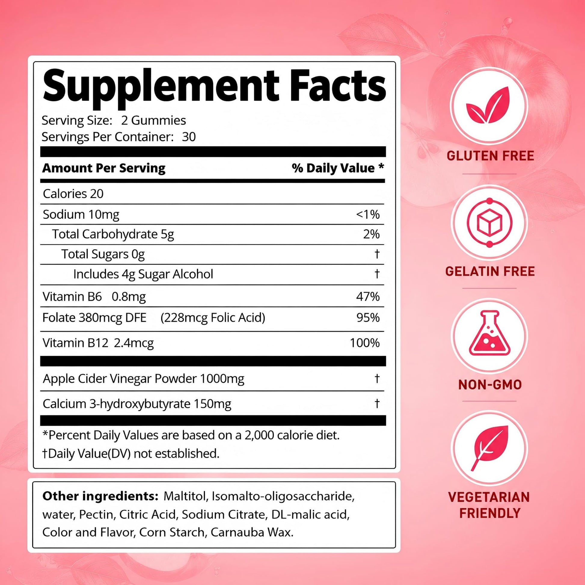 Dreavio Sugar-Free Apple Cider Vinegar Gummies with the Mother – 1,000 mg, 120 Count - MEALTONES