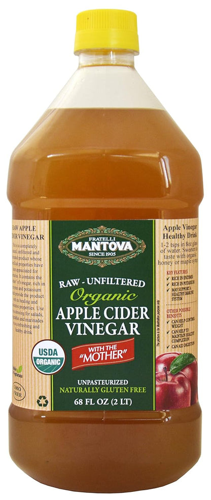 Mantova Organic Apple Cider Vinegar with the Mother – Raw & Unfiltered, 68 fl oz