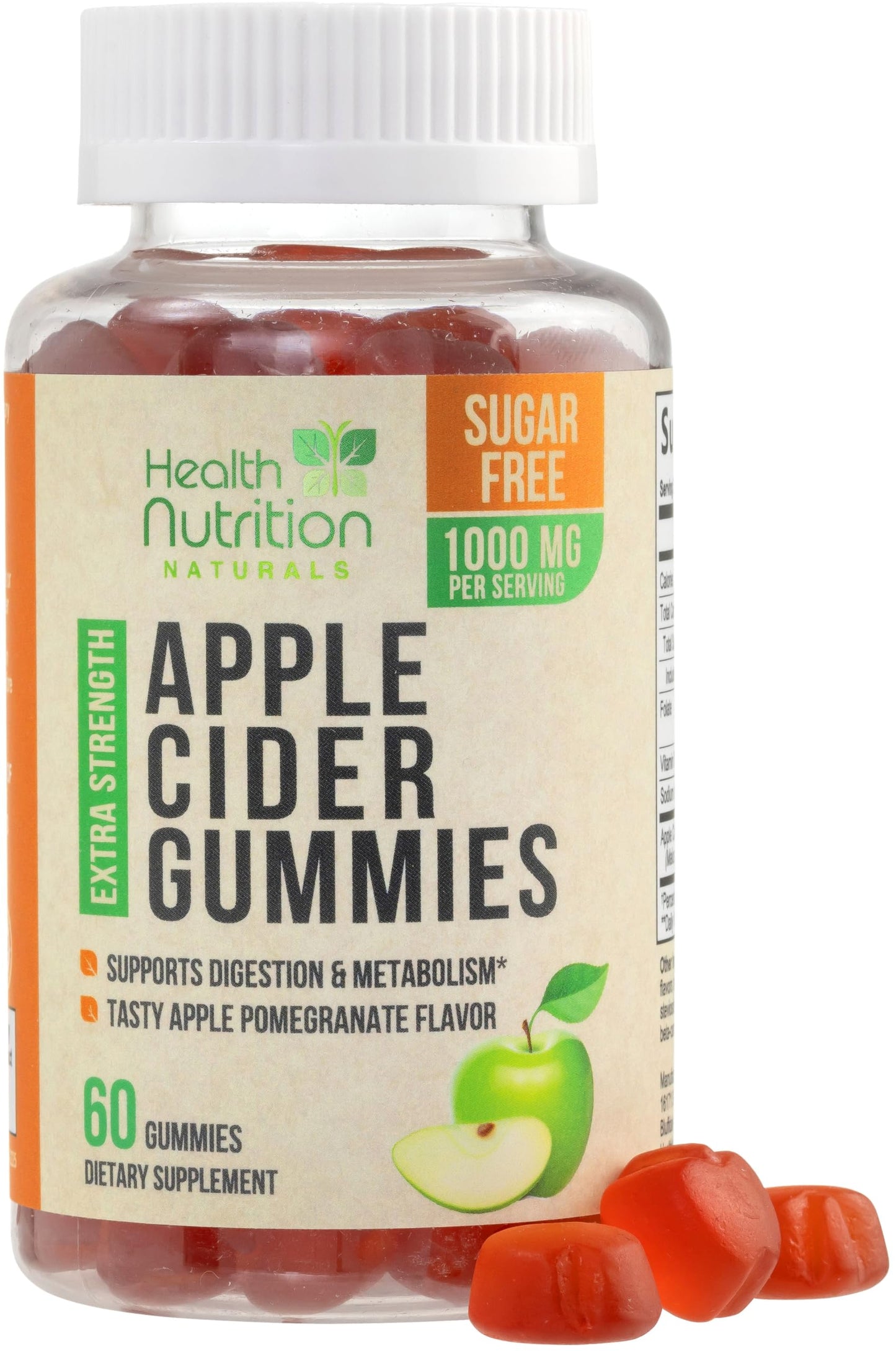 Health Nutrition Zero-Sugar Apple Cider Vinegar Gummies with the Mother & Vitamin B12