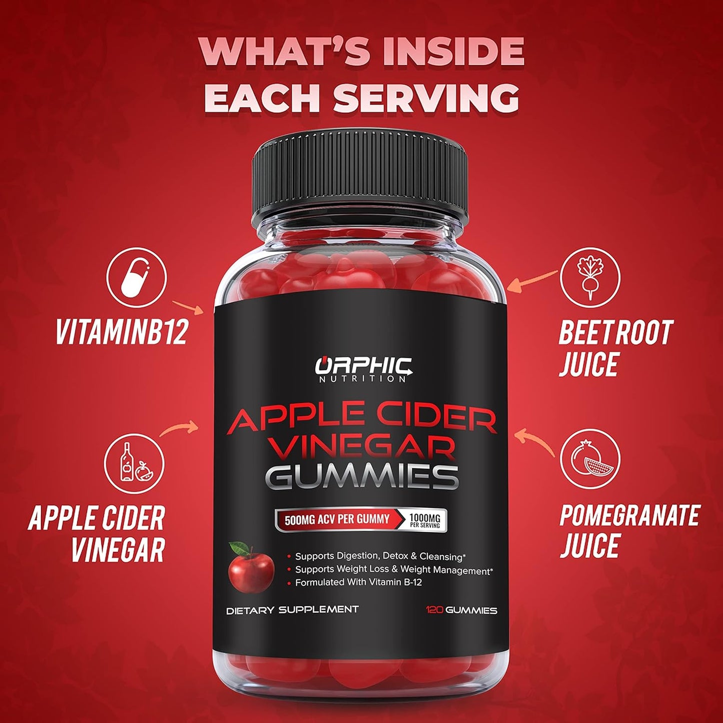 Orphic Nutrition Apple Cider Vinegar Gummies with the Mother – 1,000 mg, 120 Count - MEALTONES