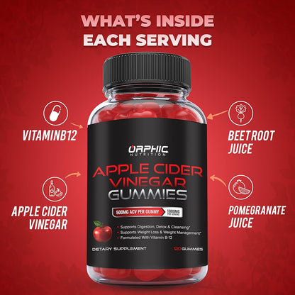 Orphic Nutrition Apple Cider Vinegar Gummies with the Mother – 1,000 mg, 120 Count - MEALTONES