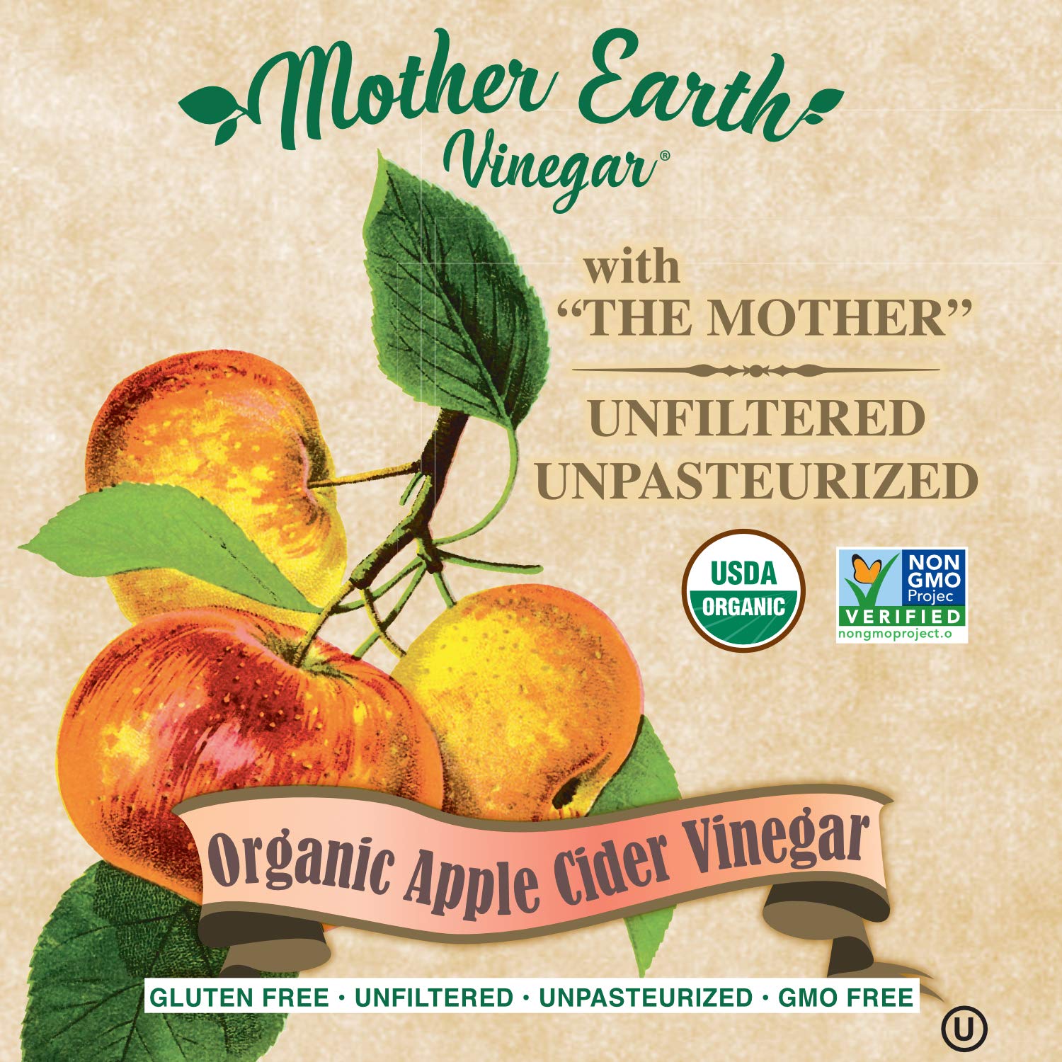 Mother Earth Organic Apple Cider Vinegar with the Mother – Raw & Unfiltered, 64 fl oz - MEALTONES