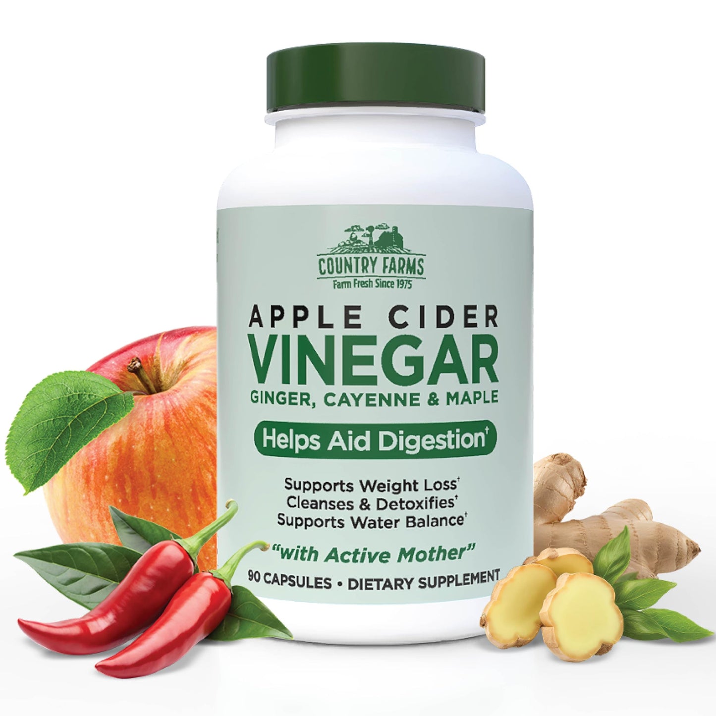 Country Farms Apple Cider Vinegar Capsules with Ginger, Cayenne & Maple – 90 Count - MEALTONES
