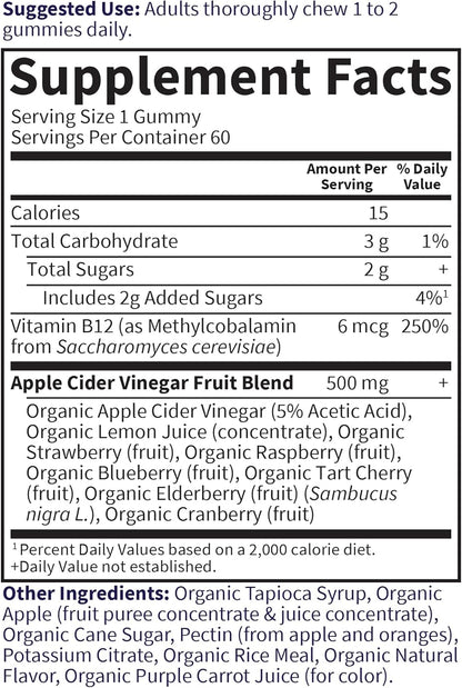Garden of Life Organics Apple Cider Vinegar Gummies with Vitamin B12 – 500 mg, 60 Count