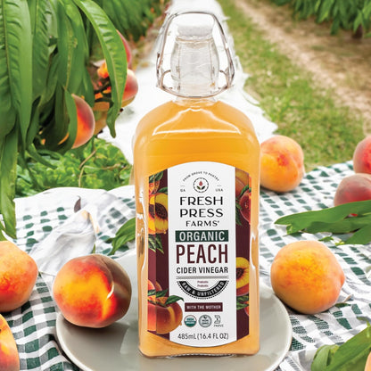 Fresh Press Farms Organic Peach Cider Vinegar with the Mother – 16.4 oz, 2-Pack