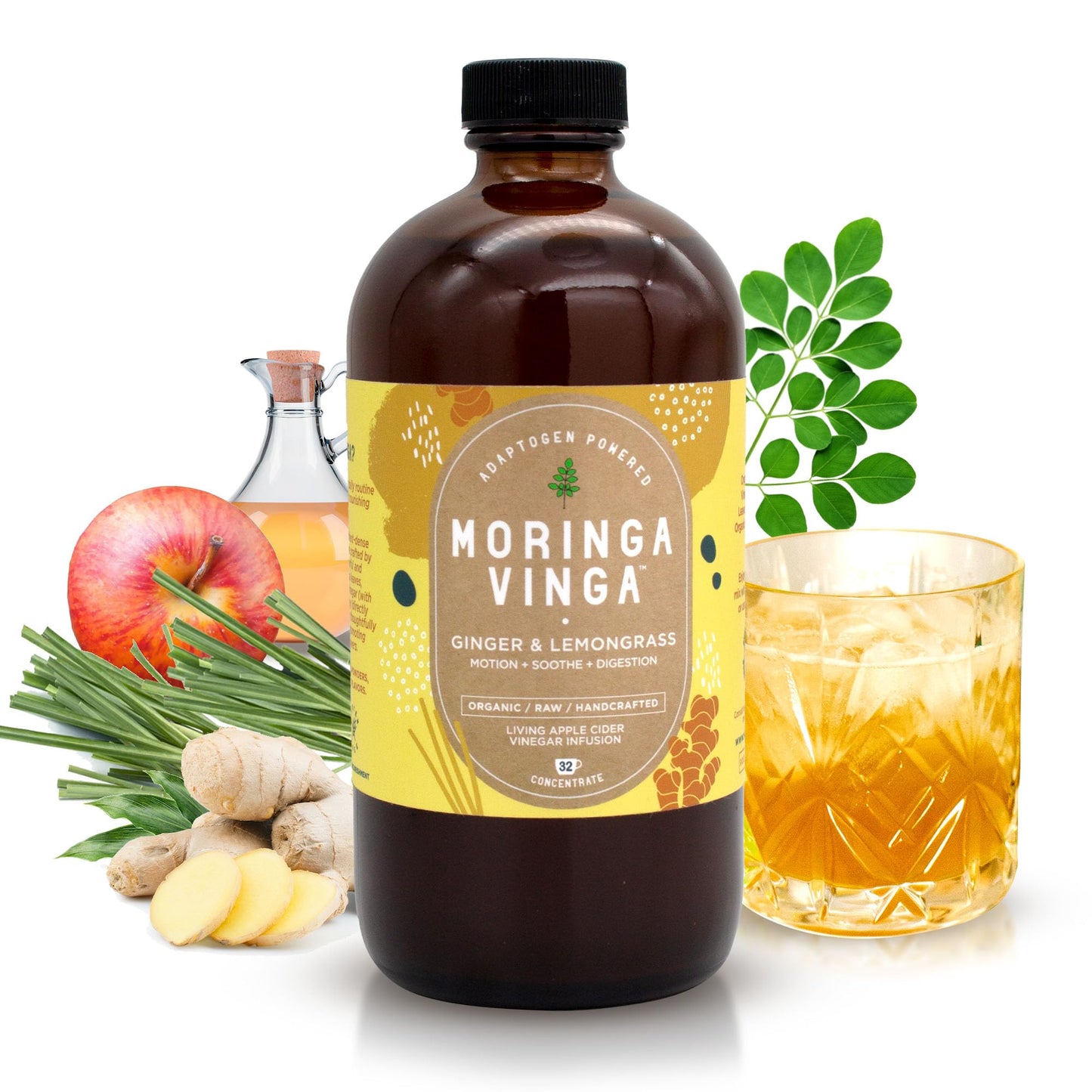 Adaptogen Powered Moringa Vinga Herbal Tonic with Apple Cider Vinegar – 32 oz