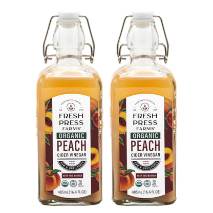 Fresh Press Farms Organic Peach Cider Vinegar with the Mother – 16.4 oz, 2-Pack