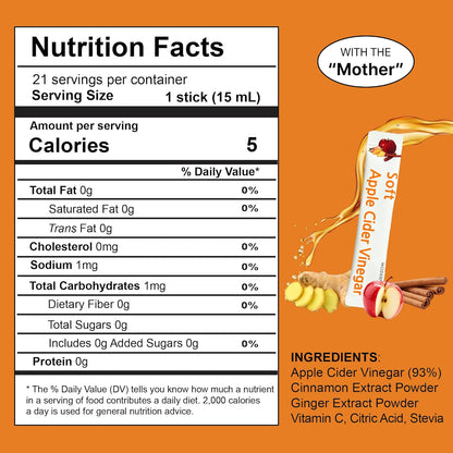 Modern Guru Apple Cider Vinegar Drink Sticks with Ginger & Cinnamon – 21 Count - MEALTONES