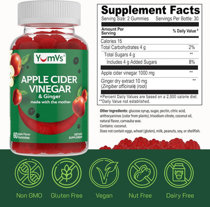 Yum-V’s Apple Cider Vinegar Gummies with Ginger & the Mother – 60 Count