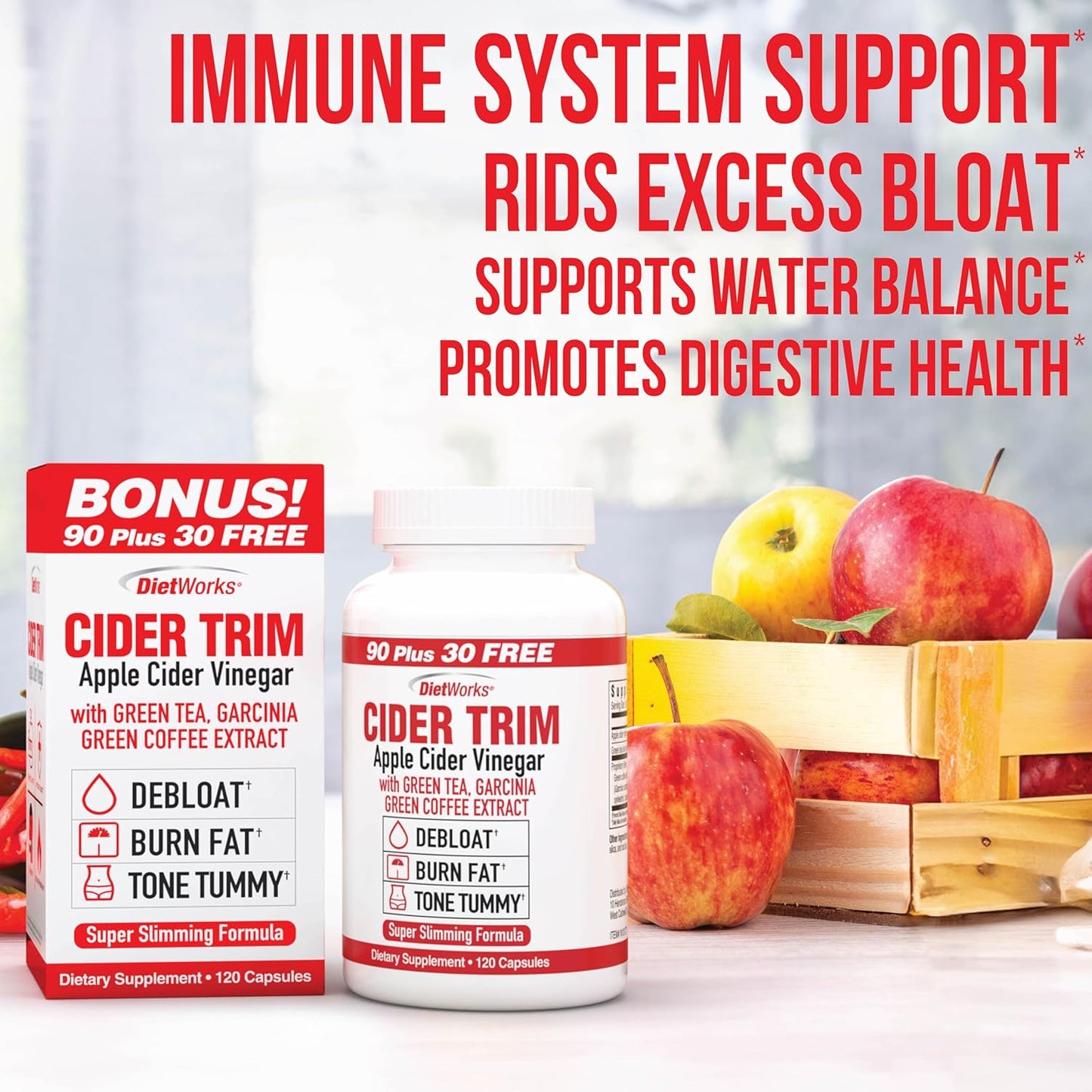 DietWorks Cider Trim Apple Cider Vinegar Capsules – 120 Count - MEALTONES