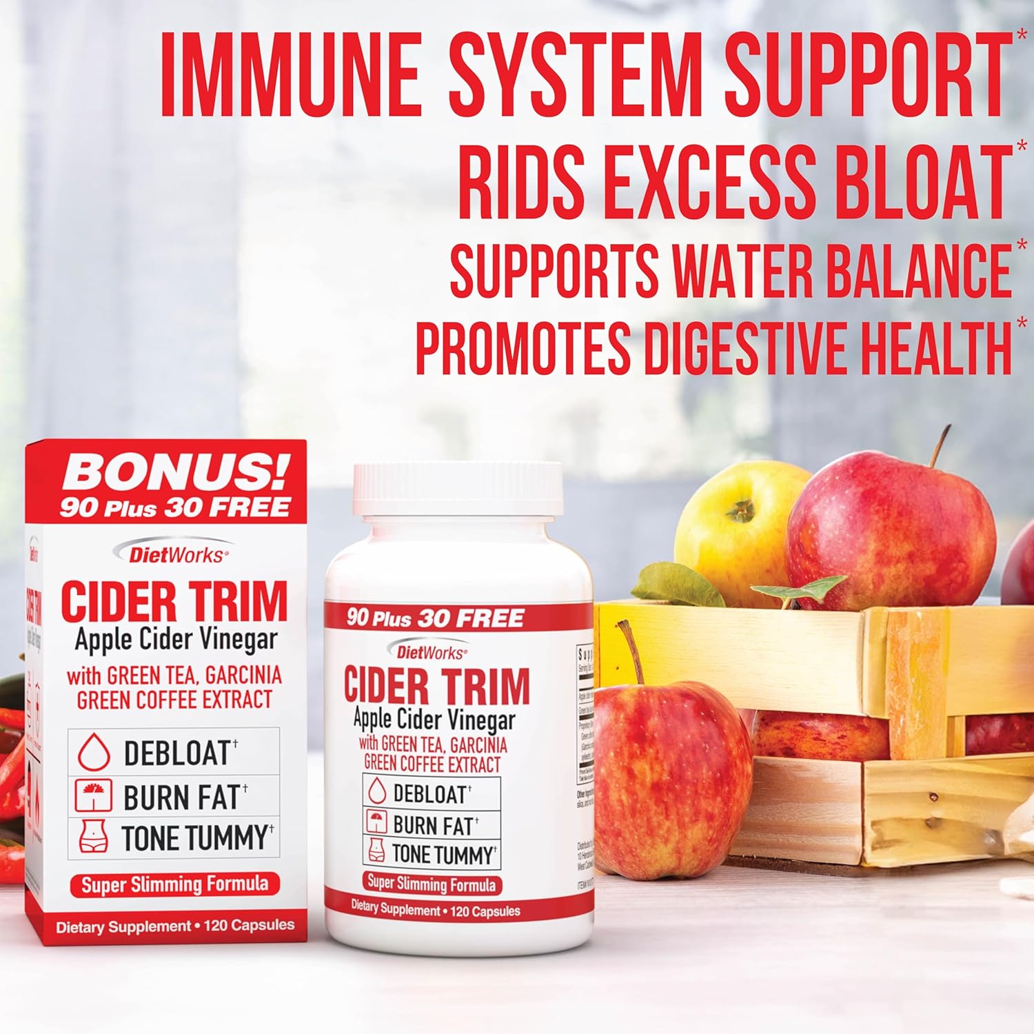 DietWorks Cider Trim Apple Cider Vinegar Capsules – 120 Count - MEALTONES