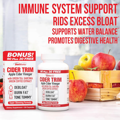 DietWorks Cider Trim Apple Cider Vinegar Capsules – 120 Count - MEALTONES