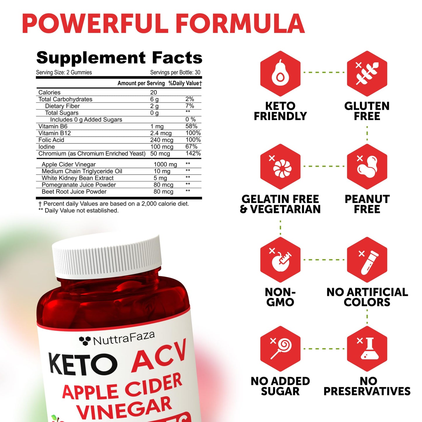 NuttraFlair Keto Apple Cider Vinegar Gummies – Sugar-Free, 1,000 mg, 60 Count - MEALTONES
