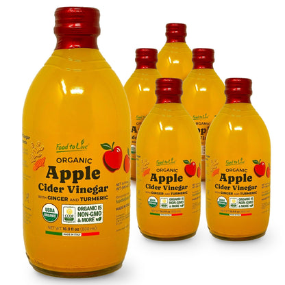 Food To Live Organic Italian Apple Cider Vinegar with Ginger & Turmeric – 500 ml