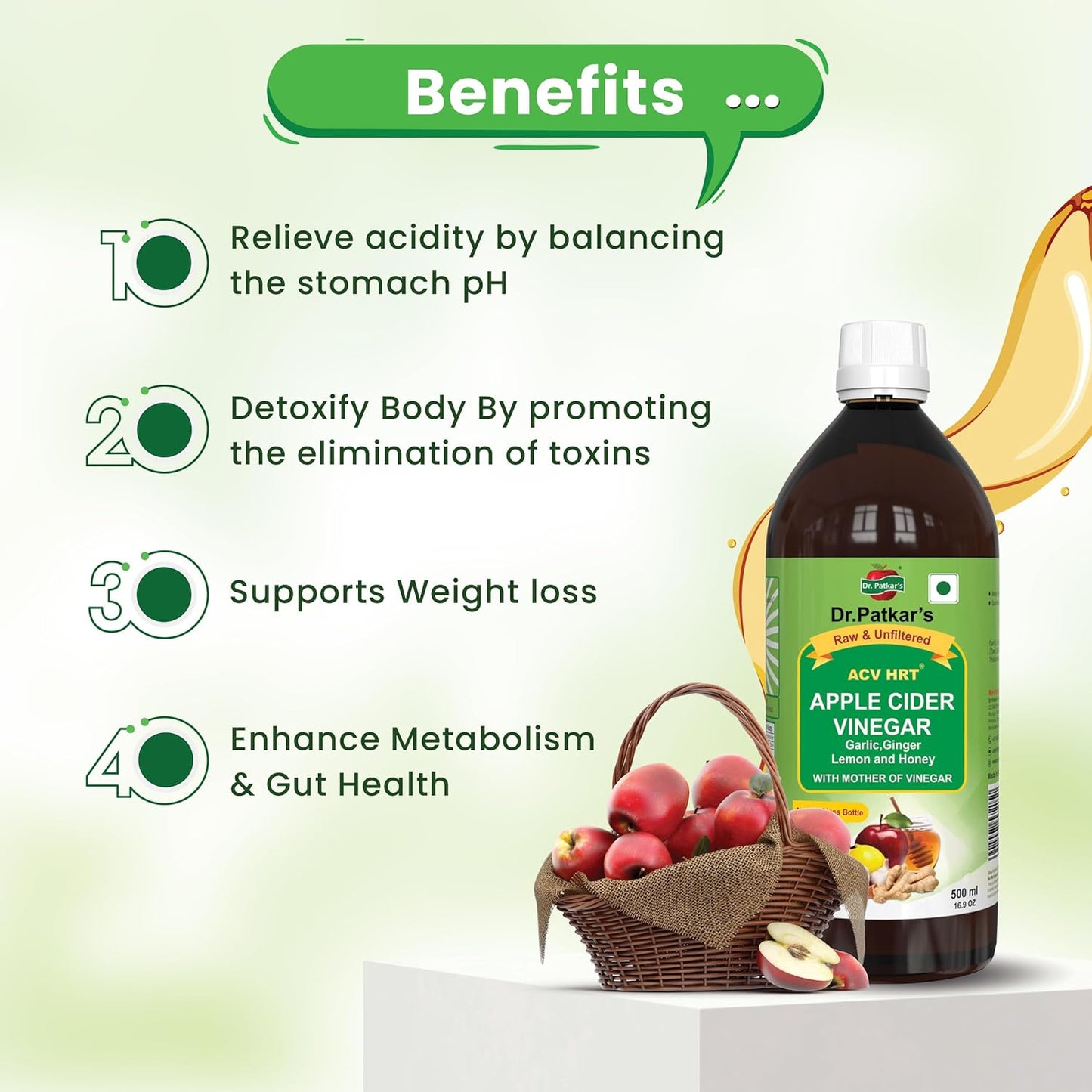 Dr. Patkar’s Raw Apple Cider Vinegar with Garlic, Ginger, Lemon & Honey – 2 Pack