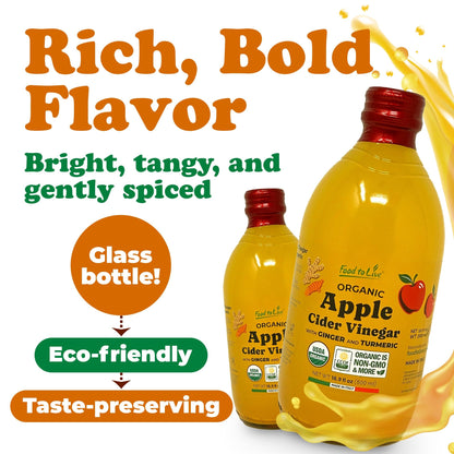 Food To Live Organic Italian Apple Cider Vinegar with Ginger & Turmeric – 500 ml