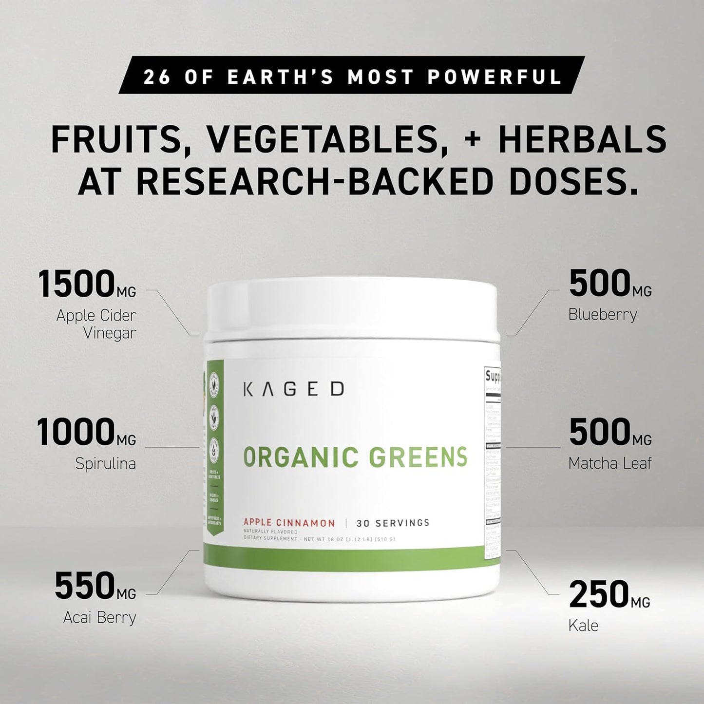 Kaged Outlive 100 Organic Greens Powder Superfood Blend with Apple Cider Vinegar