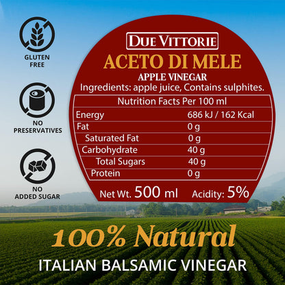 Due Vittorie Italian Apple Cider Vinegar Aged in Wine Barrels – 16.9 fl oz - MEALTONES