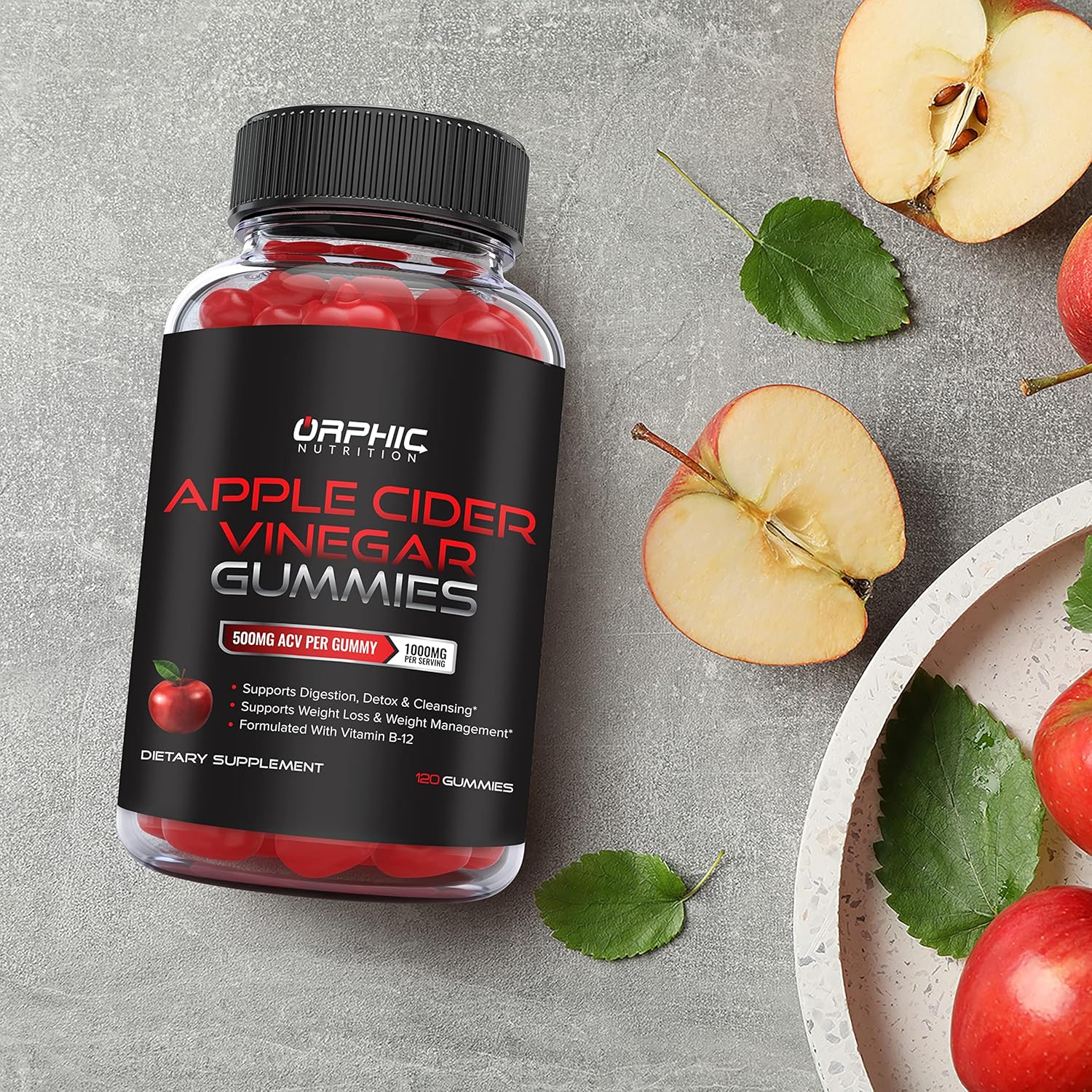 Orphic Nutrition Apple Cider Vinegar Gummies with the Mother – 1,000 mg, 120 Count - MEALTONES
