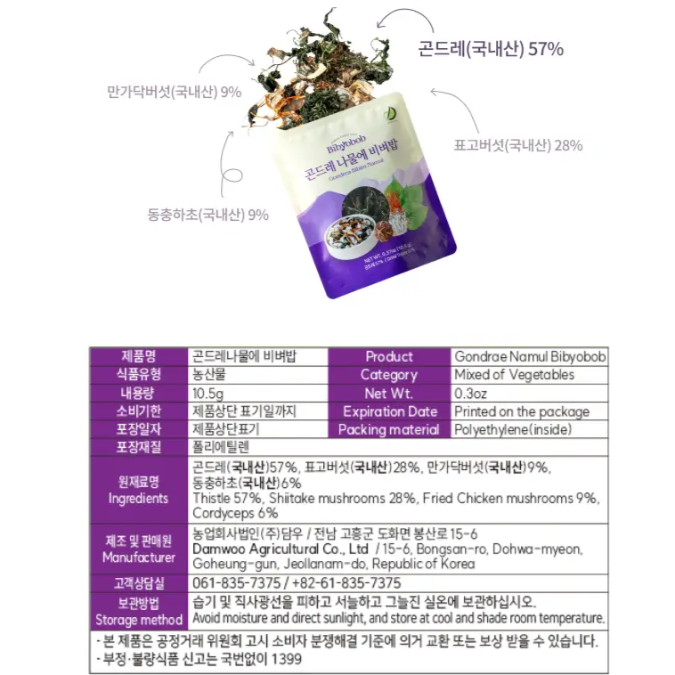 Damwoo Bibyeobap Herb Rice Mix 2-Flavor Variety Pack (4 Pouches) [담우] 비벼밥 2종 세트 4개