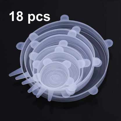 6/12/18 Piece Set of Silicone Fresh-keeping Cover in White, Reusable, Suitable for Refrigerators and Various Scenarios