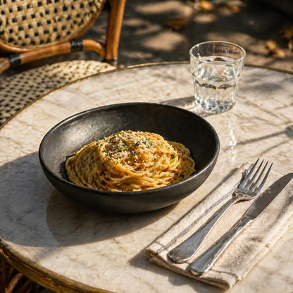 Black Matte Stoneware Pasta Bowl