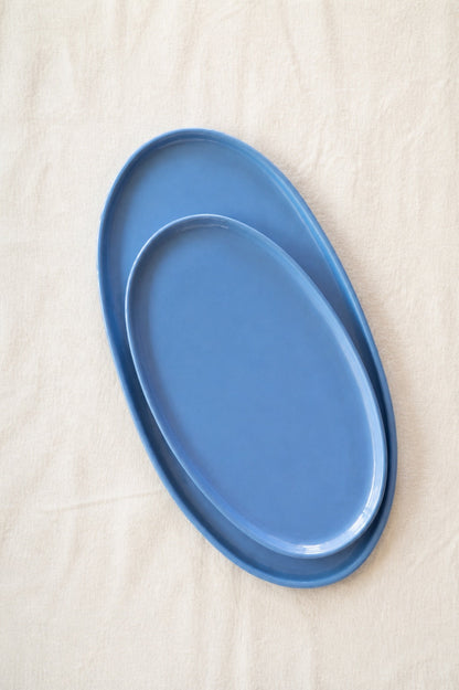 Handmade Oval Serving Platter. Forget-me-not Blue Porcelain