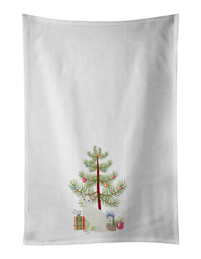 Korean Bobtail Cat Merry Christmas White Kitchen Towel Set of 2