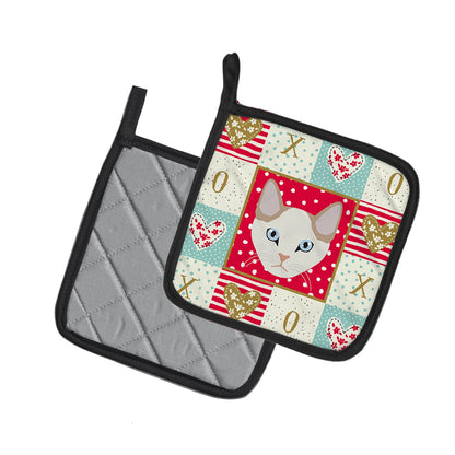 Korean Bobtail Cat Love Pot Holders - Set of 2 - Heat-Resistant Kitchen Essentials CK5125PTHD