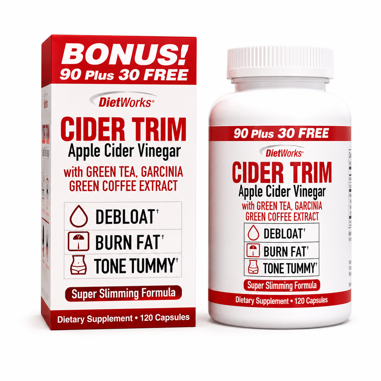 DietWorks Cider Trim Apple Cider Vinegar Capsules – 120 Count - MEALTONES