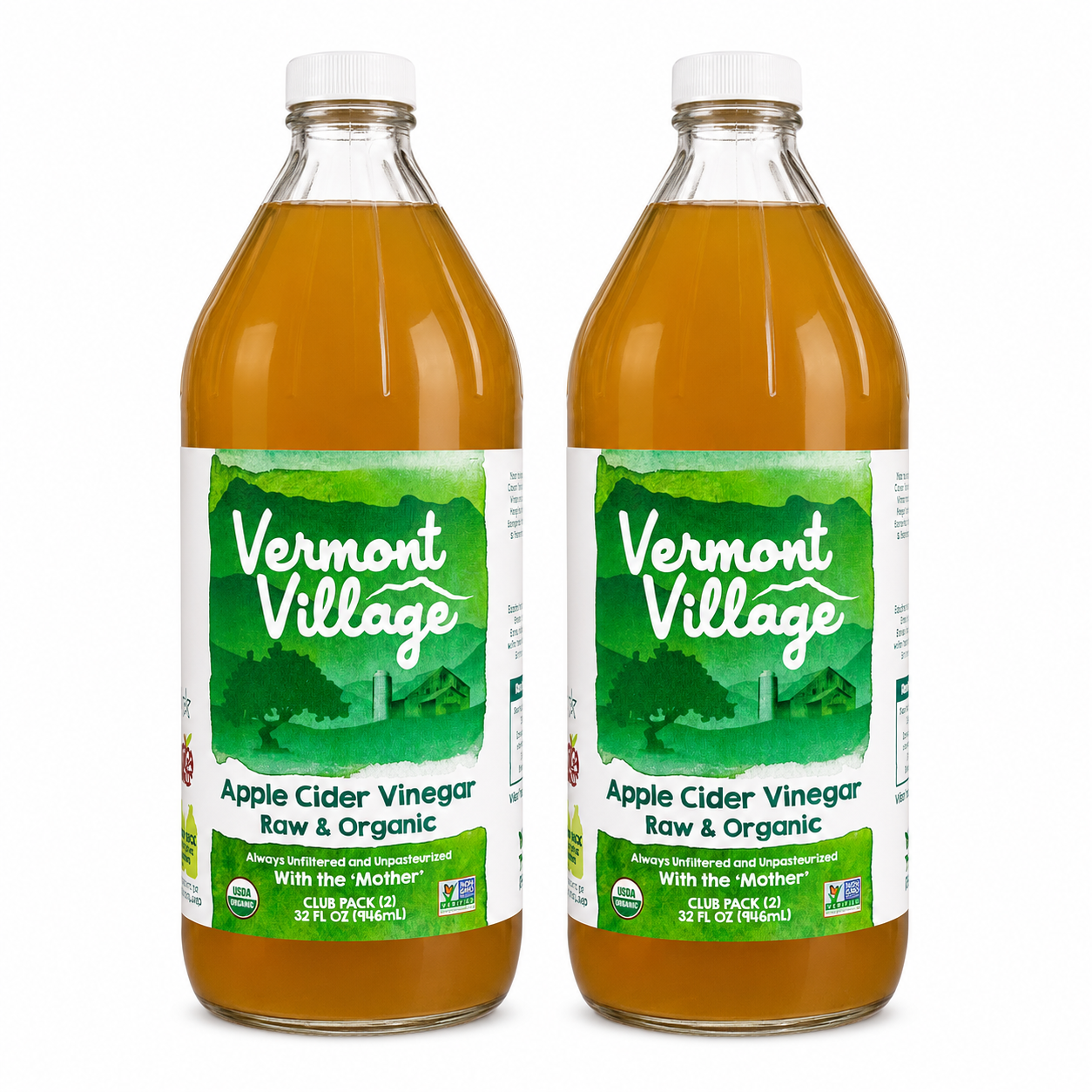 Vermont Village Raw Organic Apple Cider Vinegar, 2 Pack (32 Oz) - MEALTONES