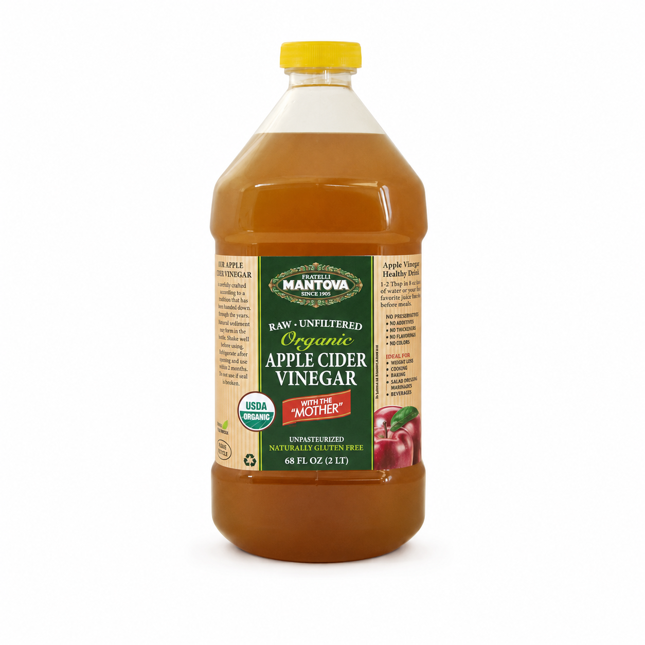 Mantova Organic Apple Cider Vinegar with the Mother – Raw & Unfiltered, 68 fl oz