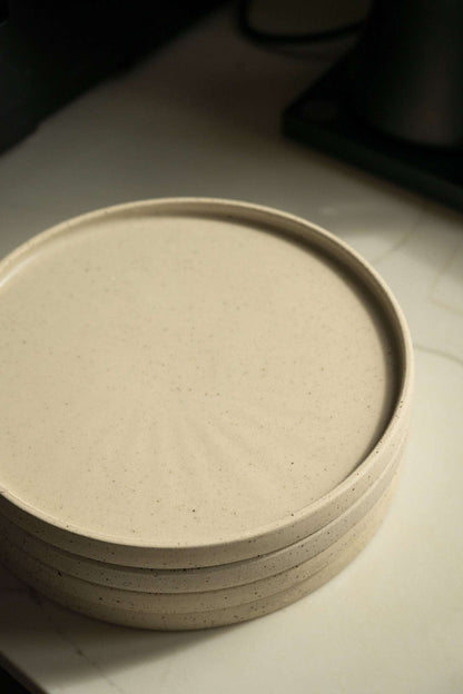 Handmade Stoneware Pottery Plate — White with Speckles