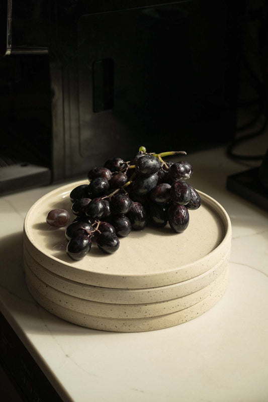 Handmade Stoneware Pottery Plate — White with Speckles - MEALTONES