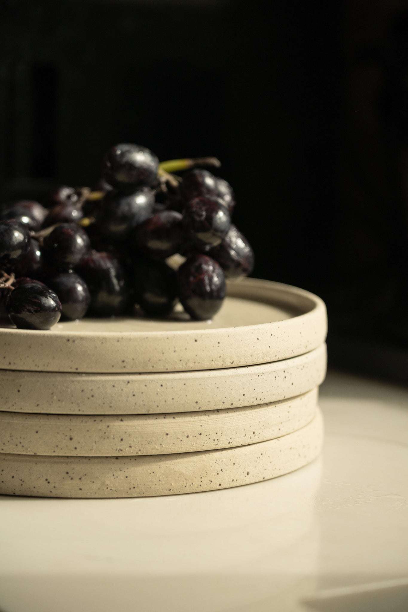 Handmade Stoneware Pottery Plate — White with Speckles