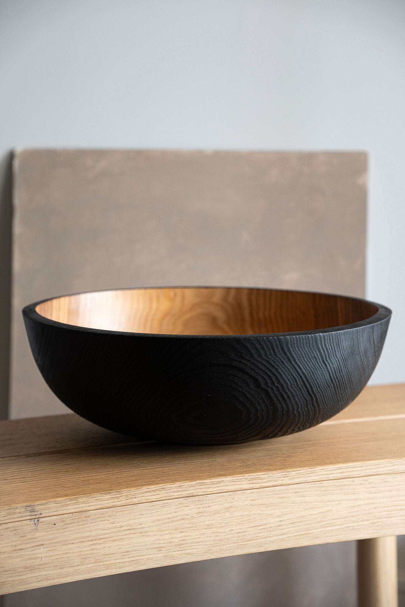 Hand Carved Extra Large Wooden Bowl. Half Charred
