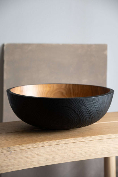 Hand Carved Extra Large Wooden Bowl. Half Charred