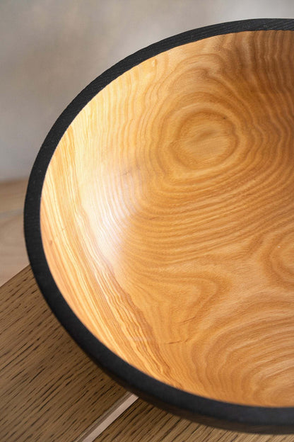 Hand Carved Extra Large Wooden Bowl. Half Charred