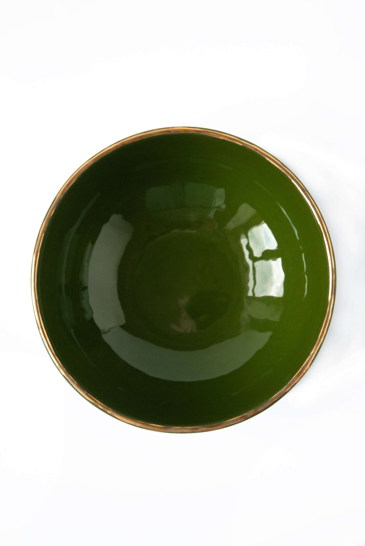 Handmade Porcelain Salad Bowl with Gold Rim. Green
