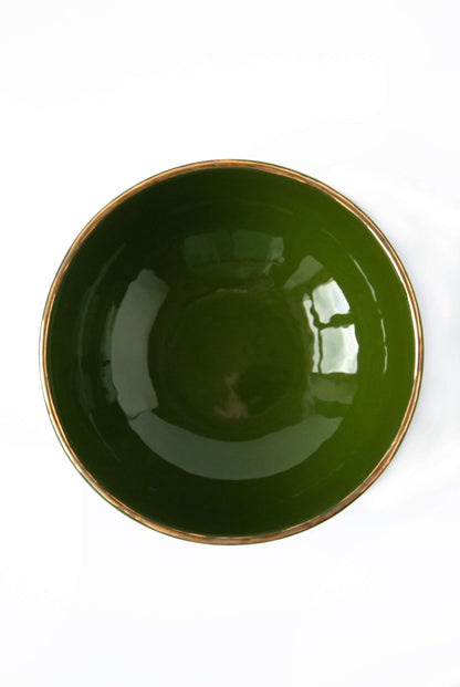 Handmade Porcelain Salad Bowl with Gold Rim. Green