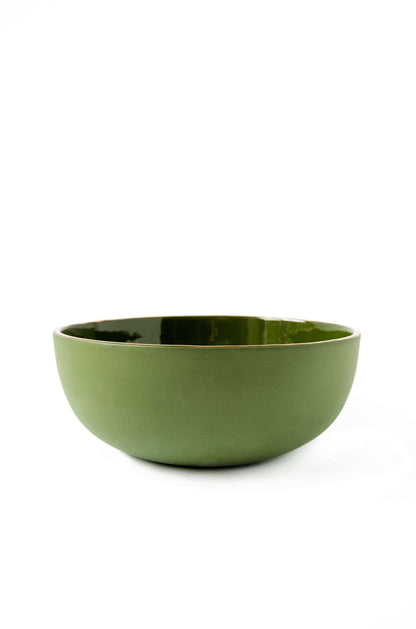 Handmade Porcelain Salad Bowl with Gold Rim. Green