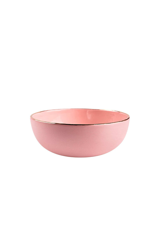 Handmade Porcelain Pink Salad Bowl with Gold Rim - MEALTONES