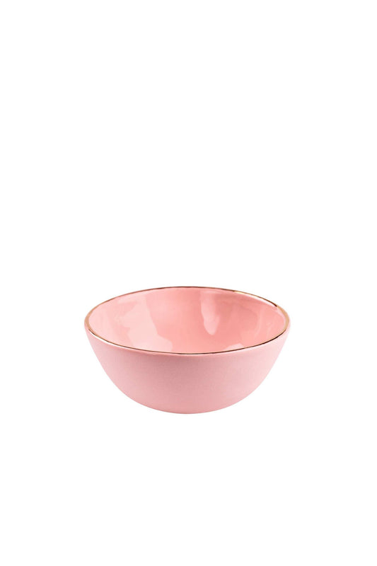 Handmade Porcelain Bowl with Gold Rim. Powder Pink - MEALTONES