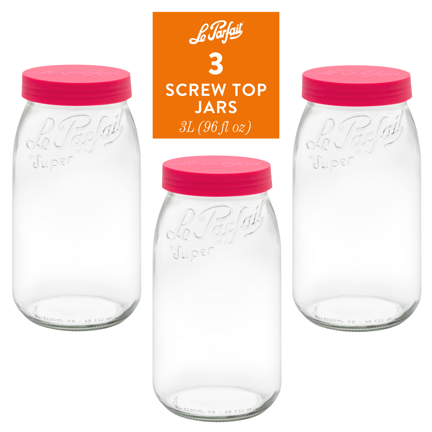 Le Parfait Screw Top Jars, French Glass Storage Jars with Colorful Airtight Screw Lids