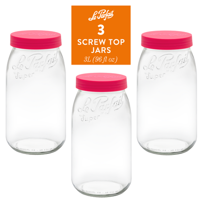Le Parfait Screw Top Jars, French Glass Storage Jars with Colorful Airtight Screw Lids